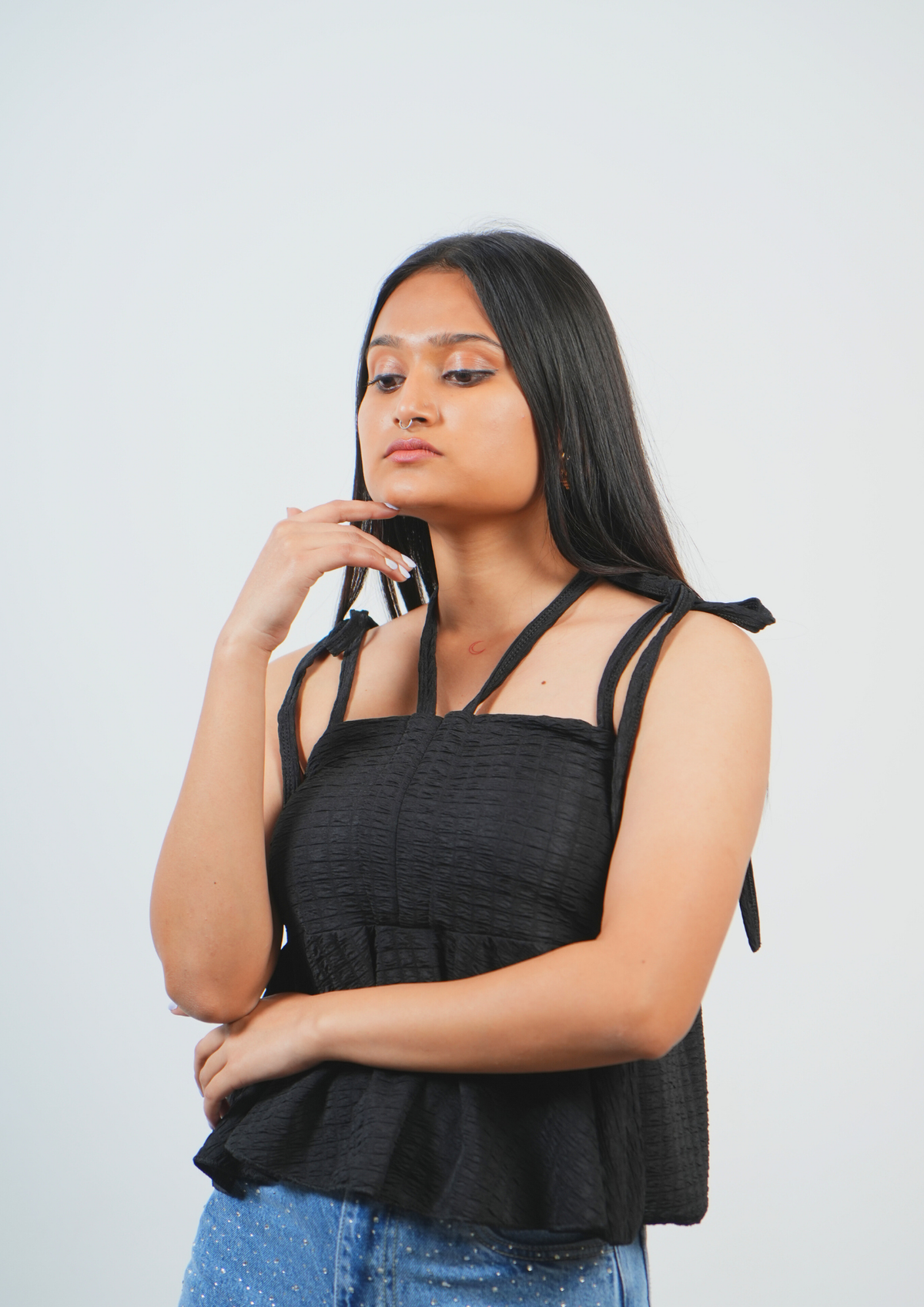 Elegant Top Featuring Knotted Sleeves Detail