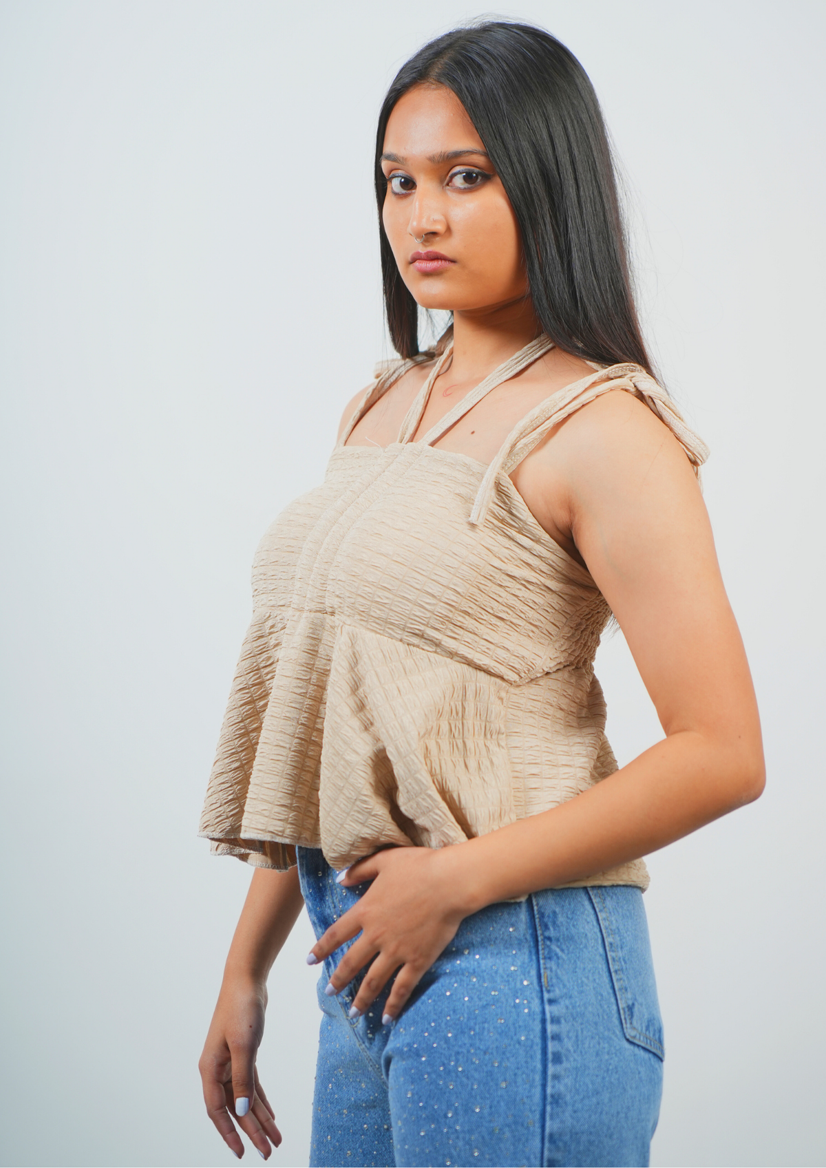 Elegant Top Featuring Knotted Sleeves Detail