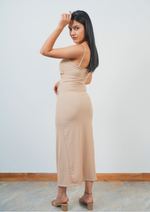 Fashionable Front Slit Dress Adorned with a Lovely Flower