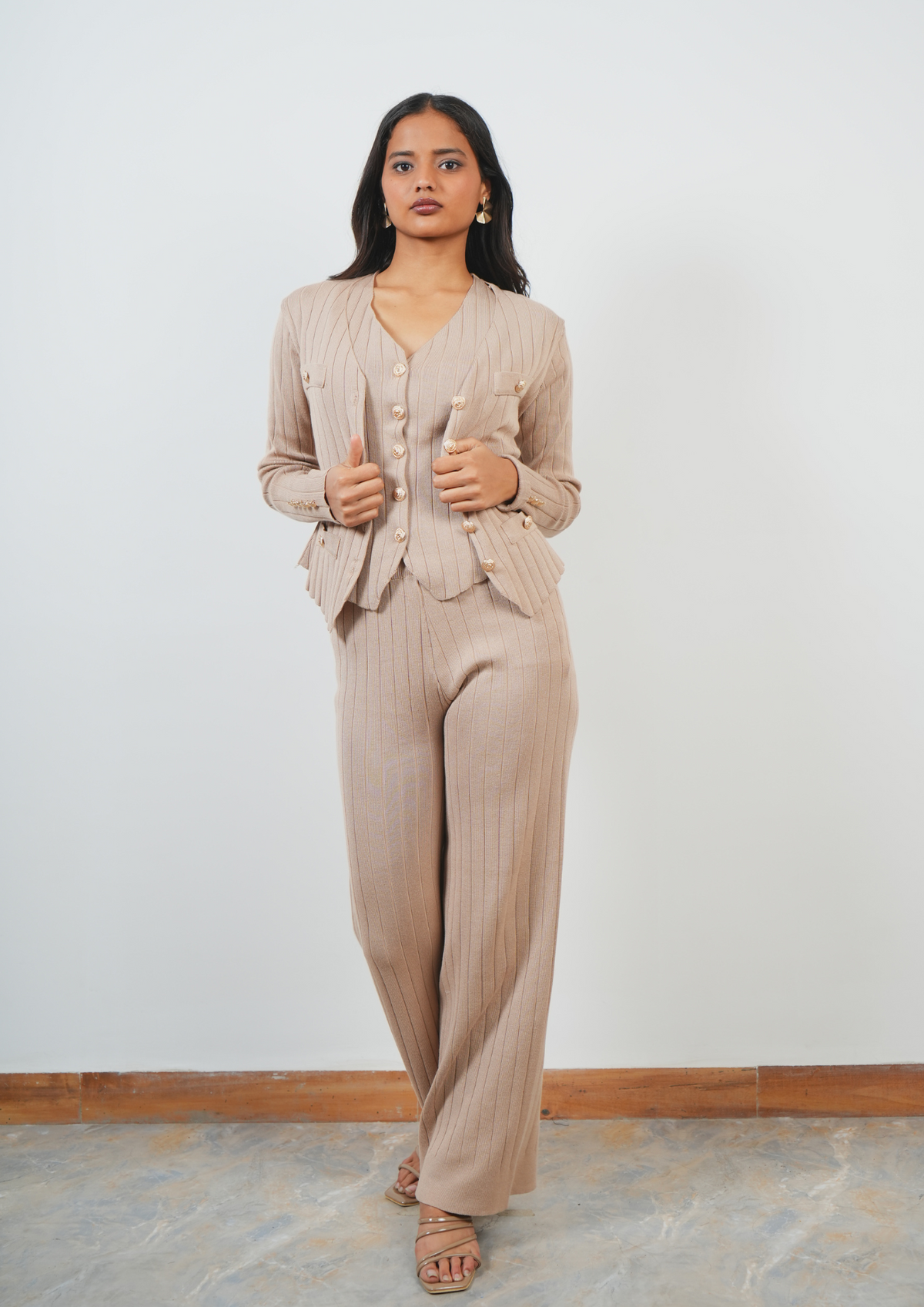 Classy Beige Three-Piece Set for a Timeless Style