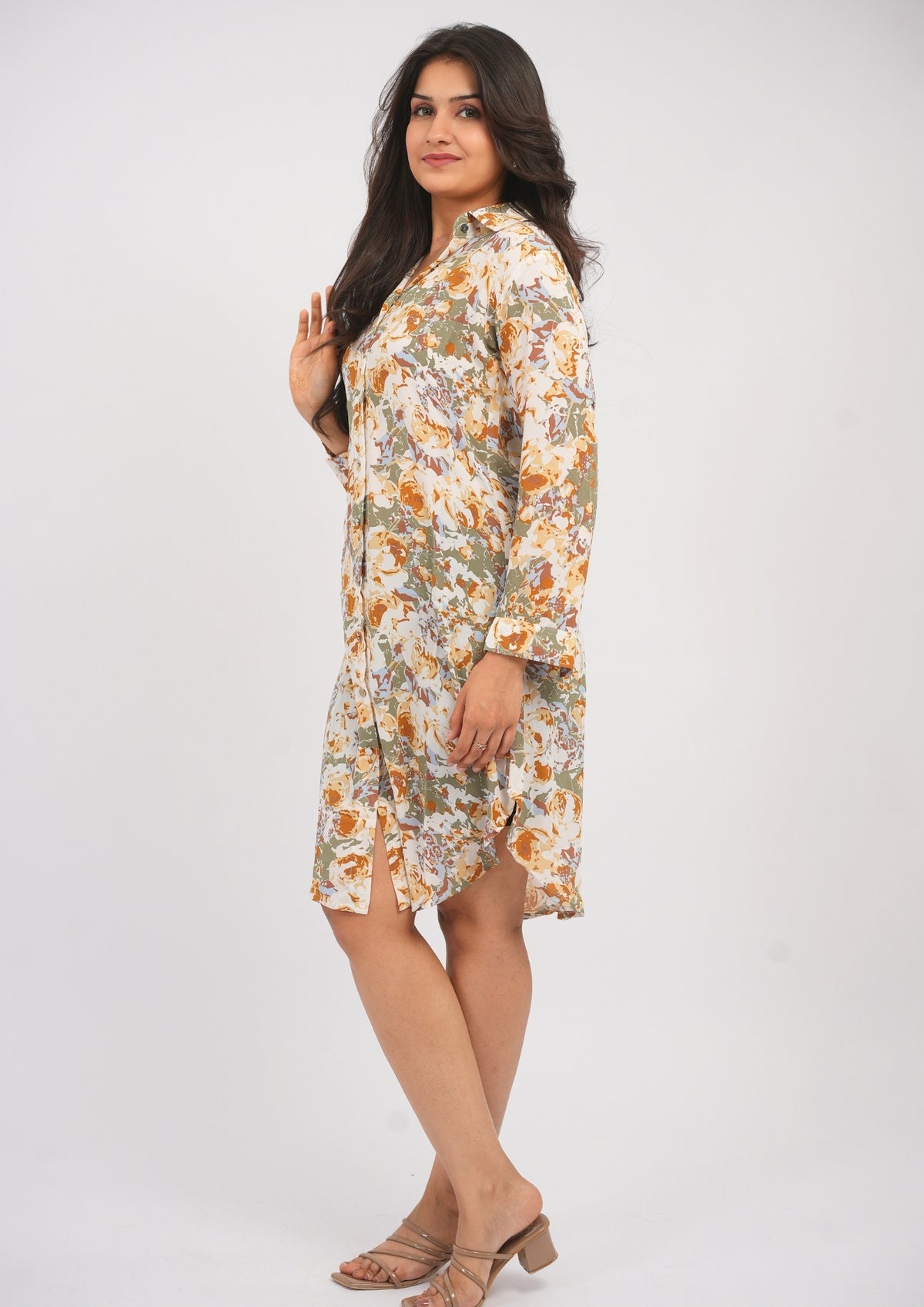 Effortless Style Shirt Dress in Printed Georgette