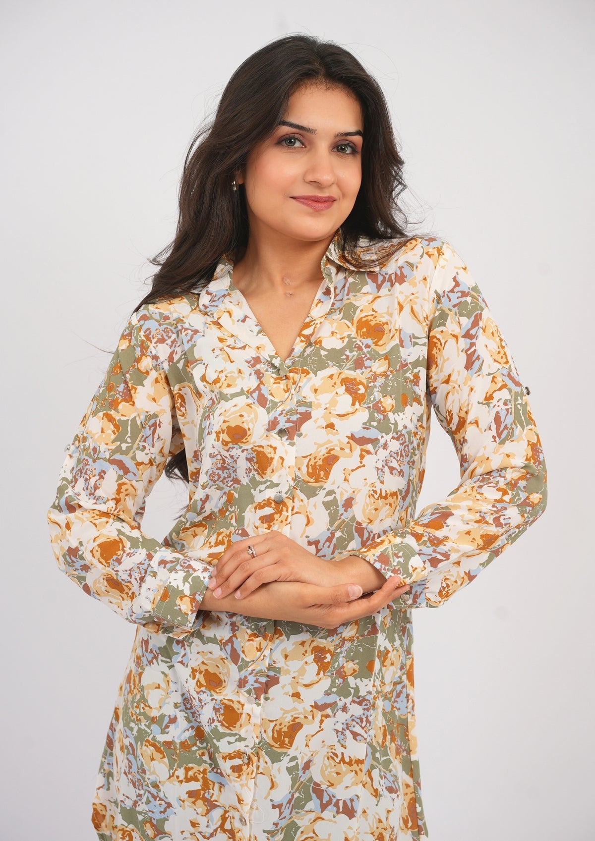Effortless Style Shirt Dress in Printed Georgette