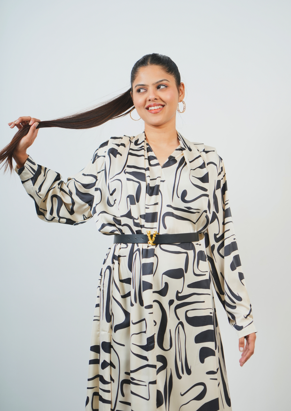 Classy and Elegant, Oversized Satin Dress with a Belt is Pure Luxury