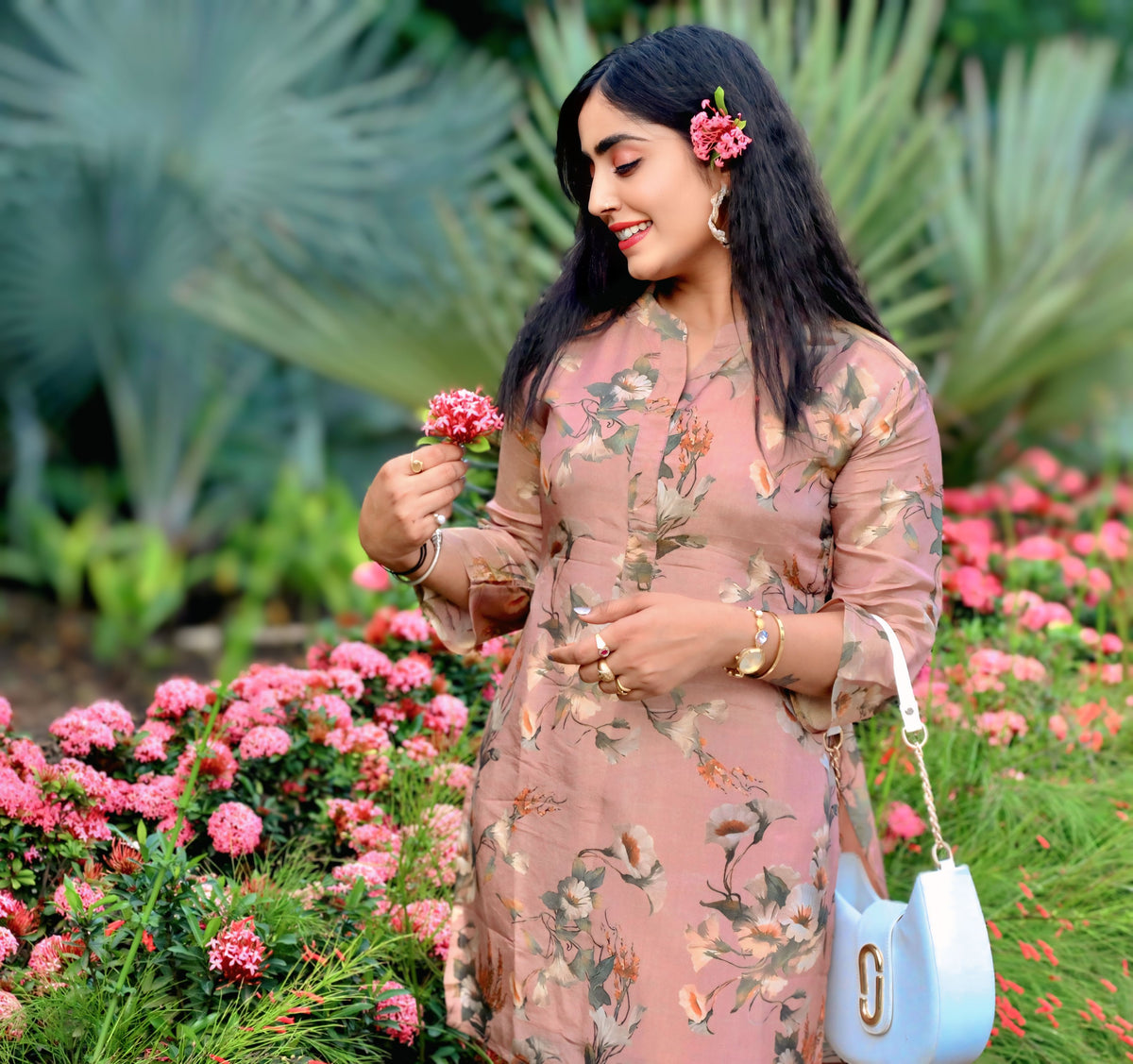 Blush Pink Floral Short Kurti Set