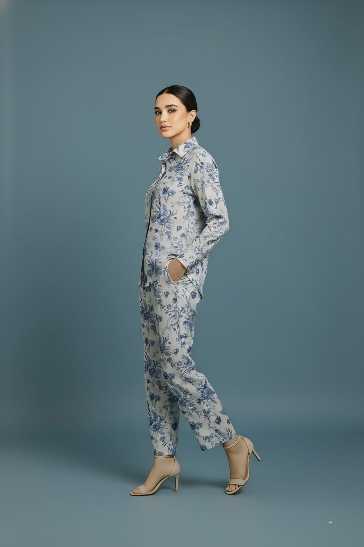 Blue Botanical Printed Co-Ord Set