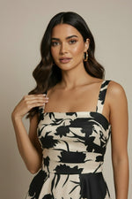 Monochrome Satin Bloom Maxi Dress