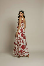 Monochrome Satin Bloom Maxi Dress