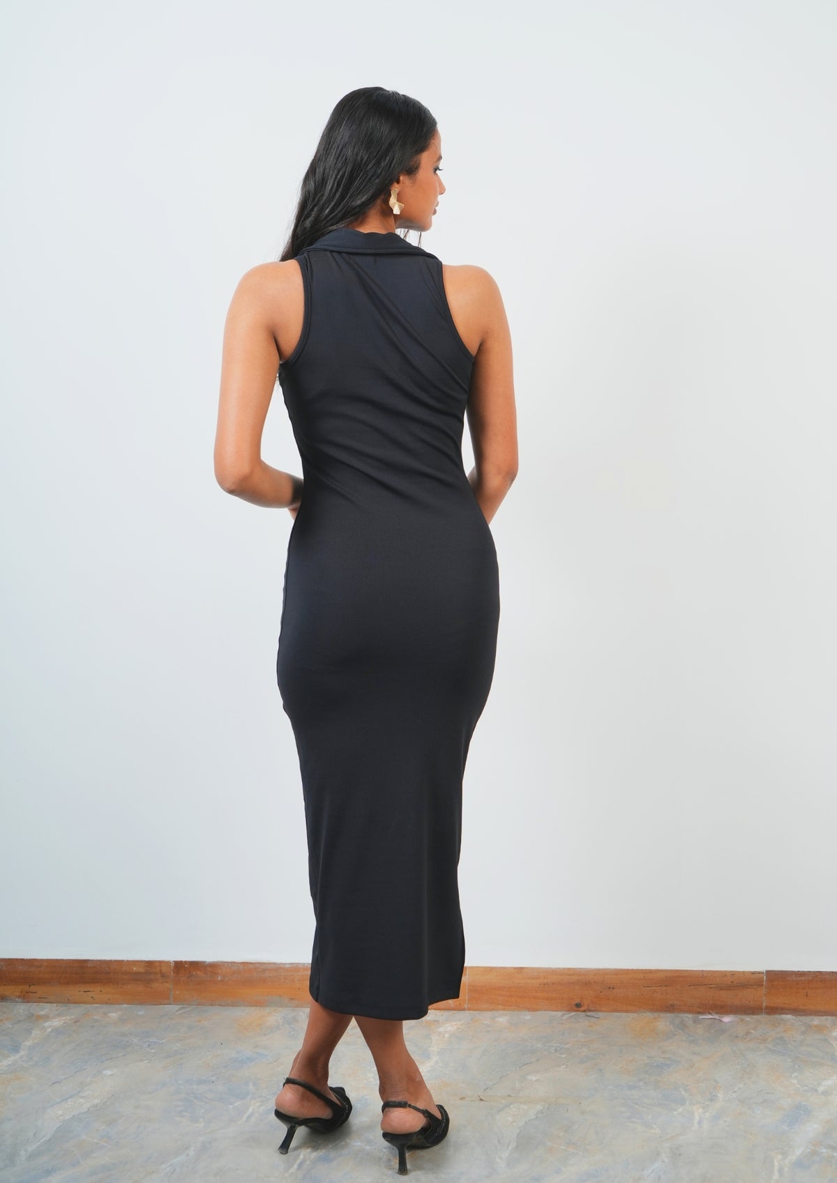 Sophisticated Collar Bodycon Midi Dress for Women