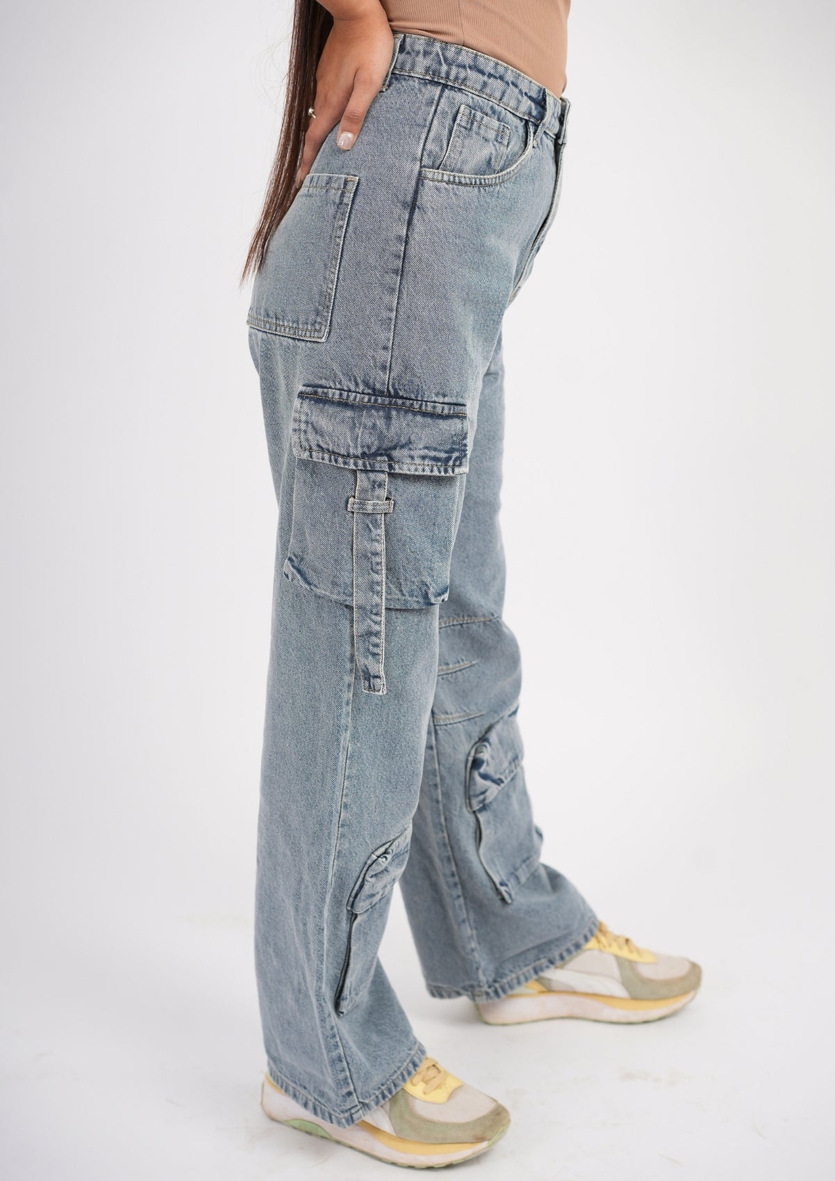 High Waist Cargo 8 Pocket Jeans