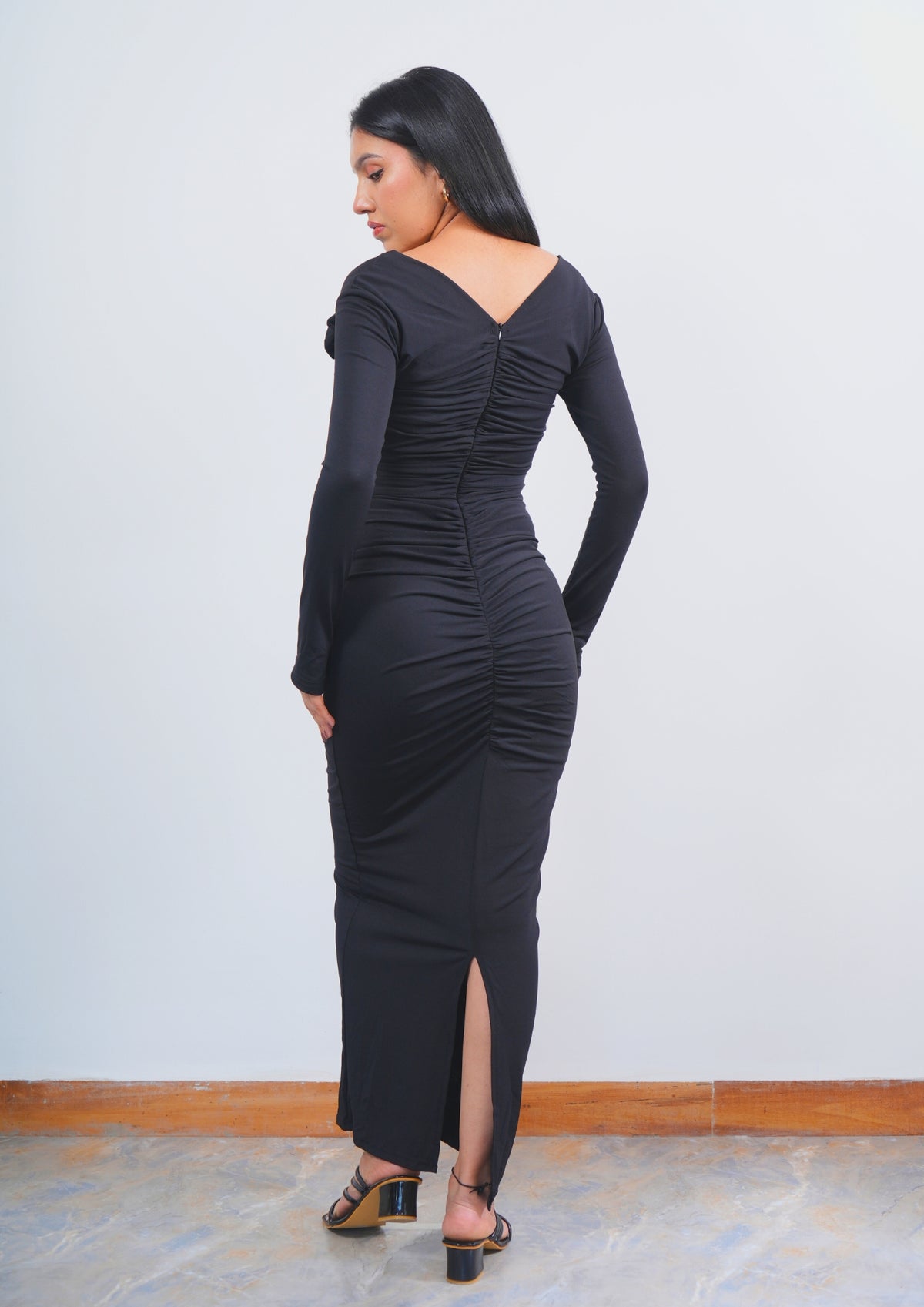 Sexy Long V-Necked Dress with Front Rose for a Date Night