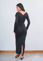 Sexy Long V-Necked Dress with Front Rose for a Date Night