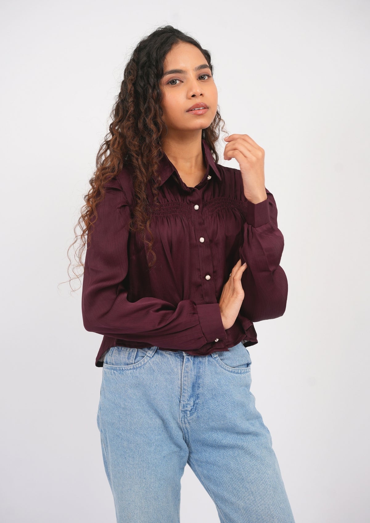 Airy Satin Bliss Full-Sleeve Top