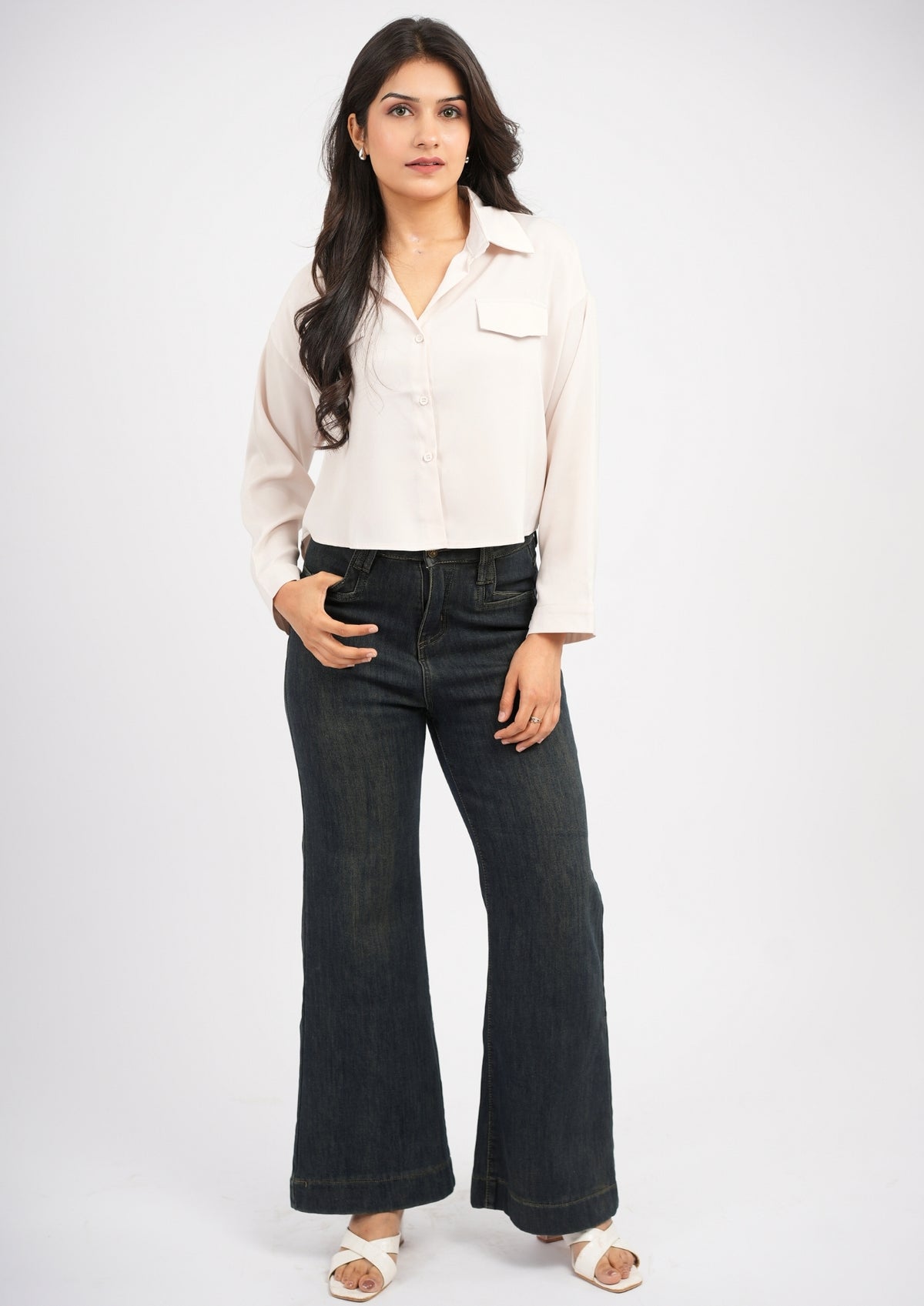 Iridescent Luxe Satin Crop Shirt