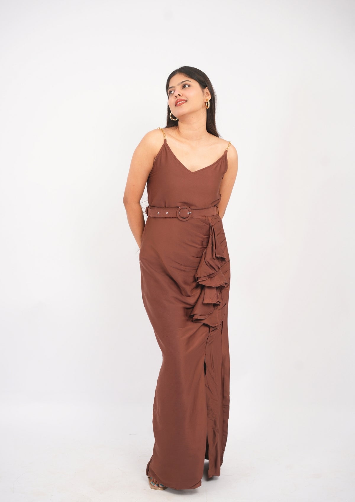 Shimmer & Grace Evening Dress with Belt