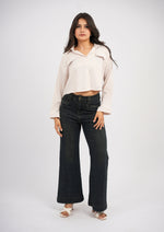 Iridescent Luxe Satin Crop Shirt