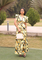 Printed Beachwear Long Dress with Waist Cut Detail