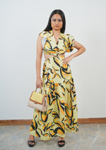 Printed Beachwear Long Dress with Waist Cut Detail