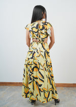 Printed Beachwear Long Dress with Waist Cut Detail