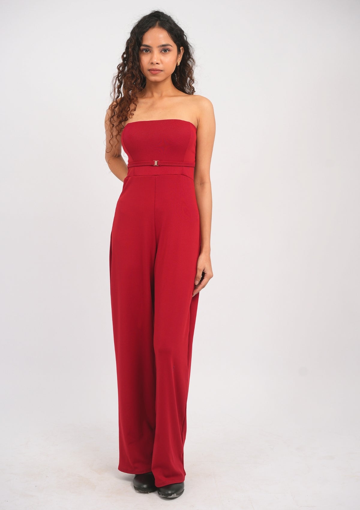 Statement Glam Belted Tube Less Jumpsuit