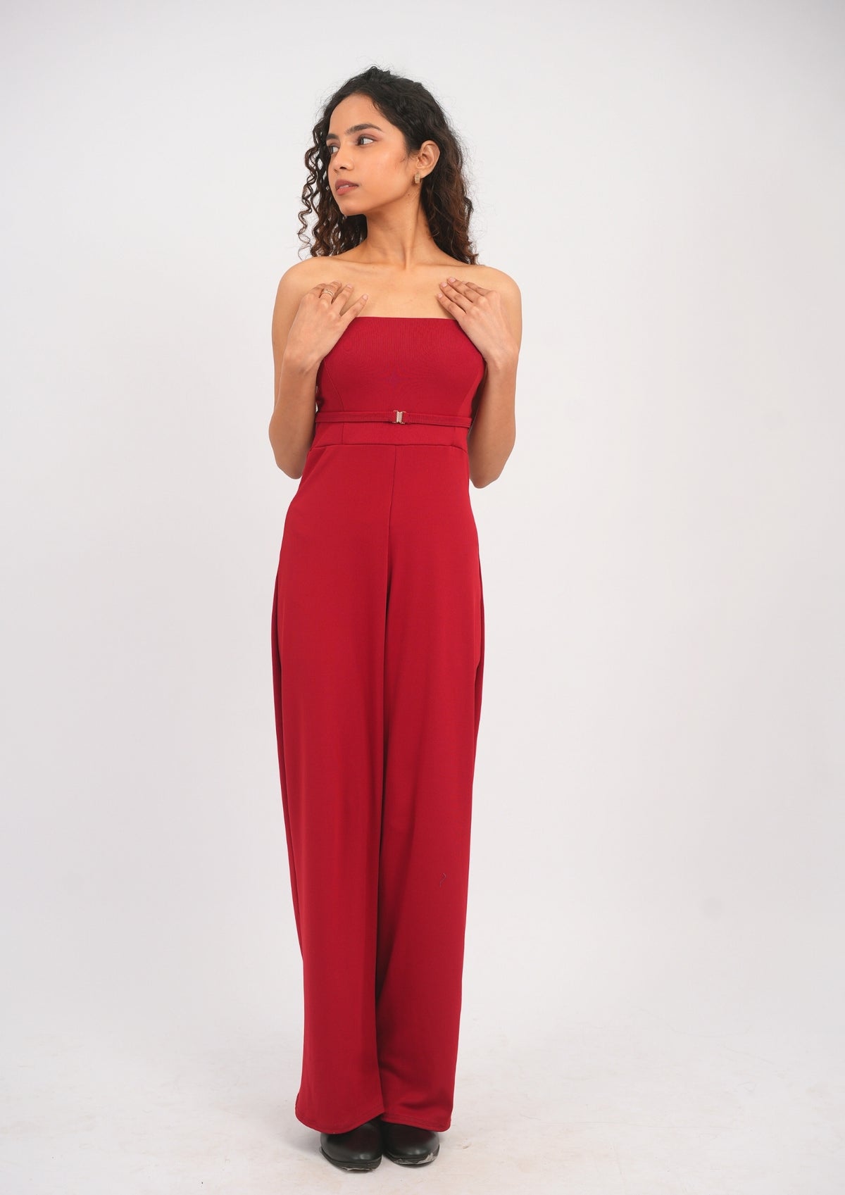 Statement Glam Belted Tube Less Jumpsuit