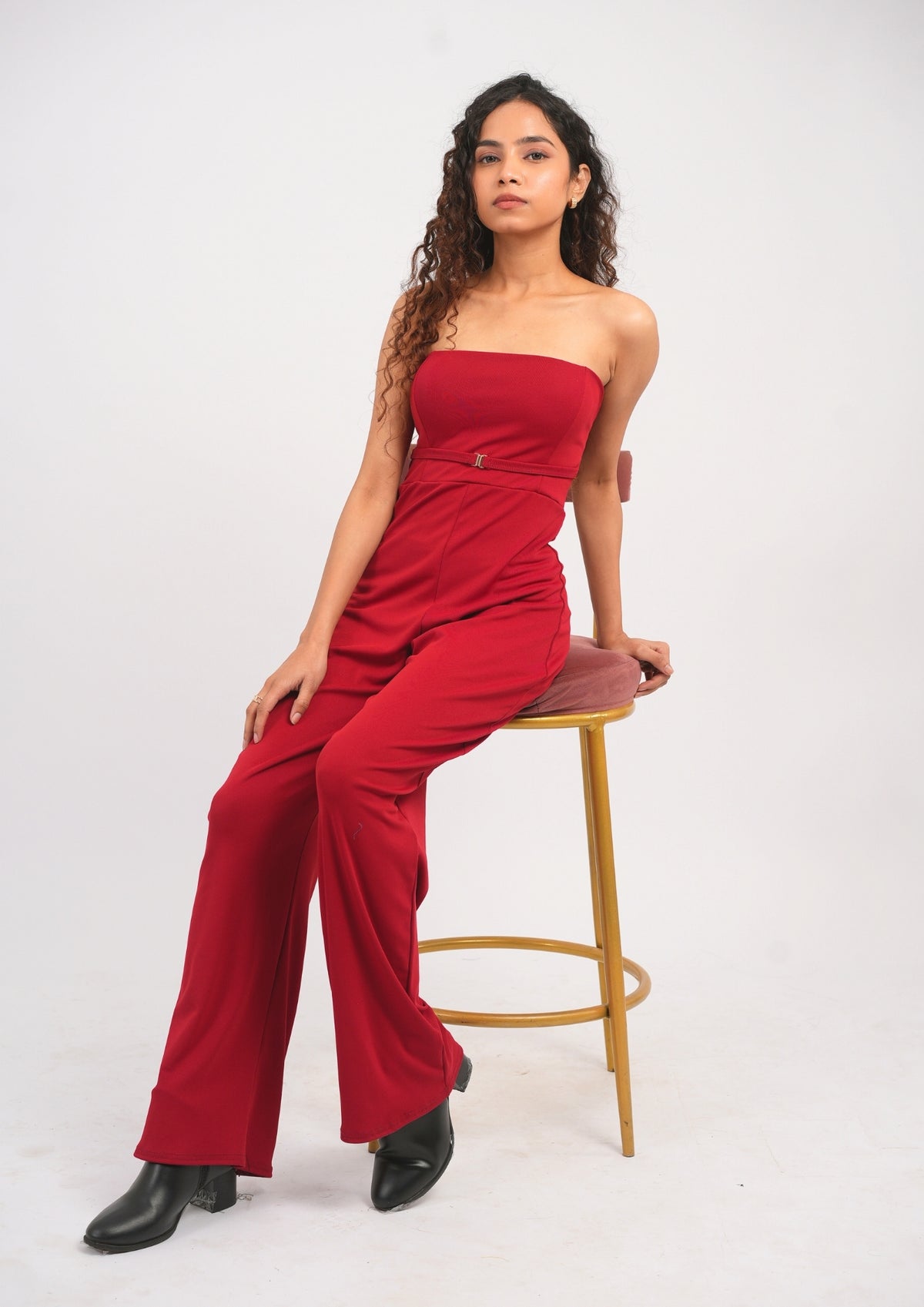 Statement Glam Belted Tube Less Jumpsuit