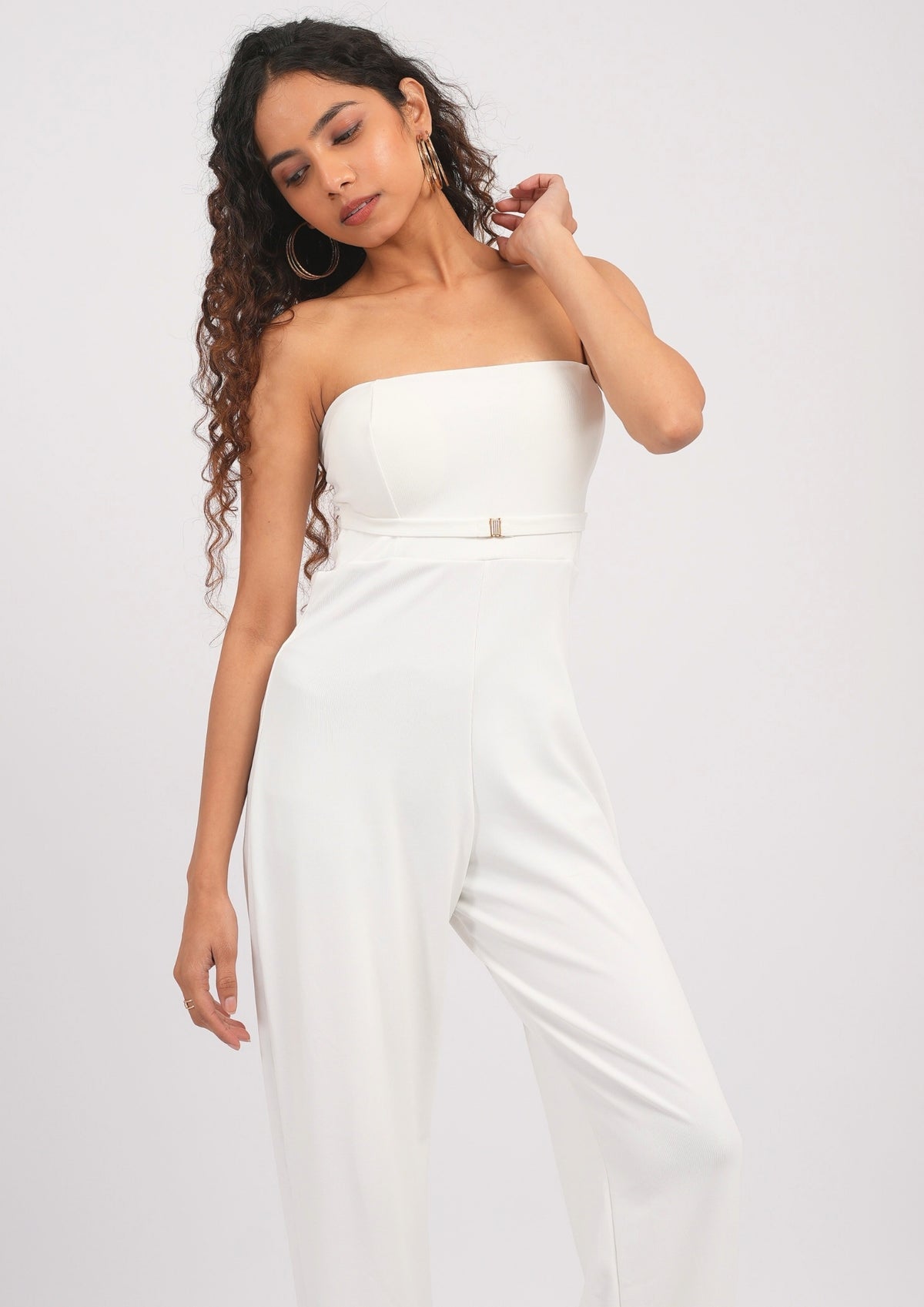 Statement Glam Belted Tube Less Jumpsuit