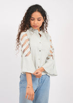 Smart-Casual Check Shirt with Chic Net 3/4th Sleeves