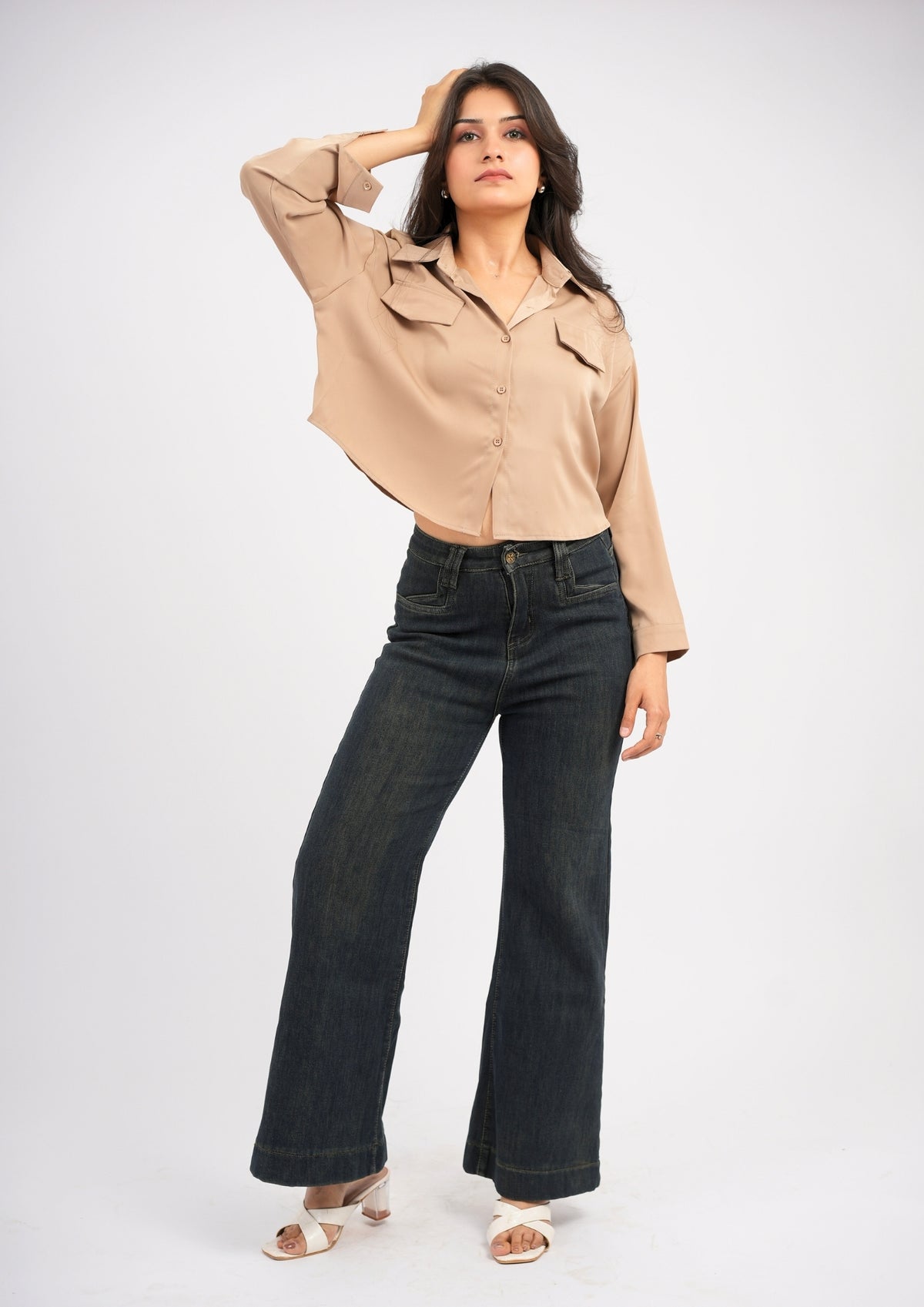 Iridescent Luxe Satin Crop Shirt