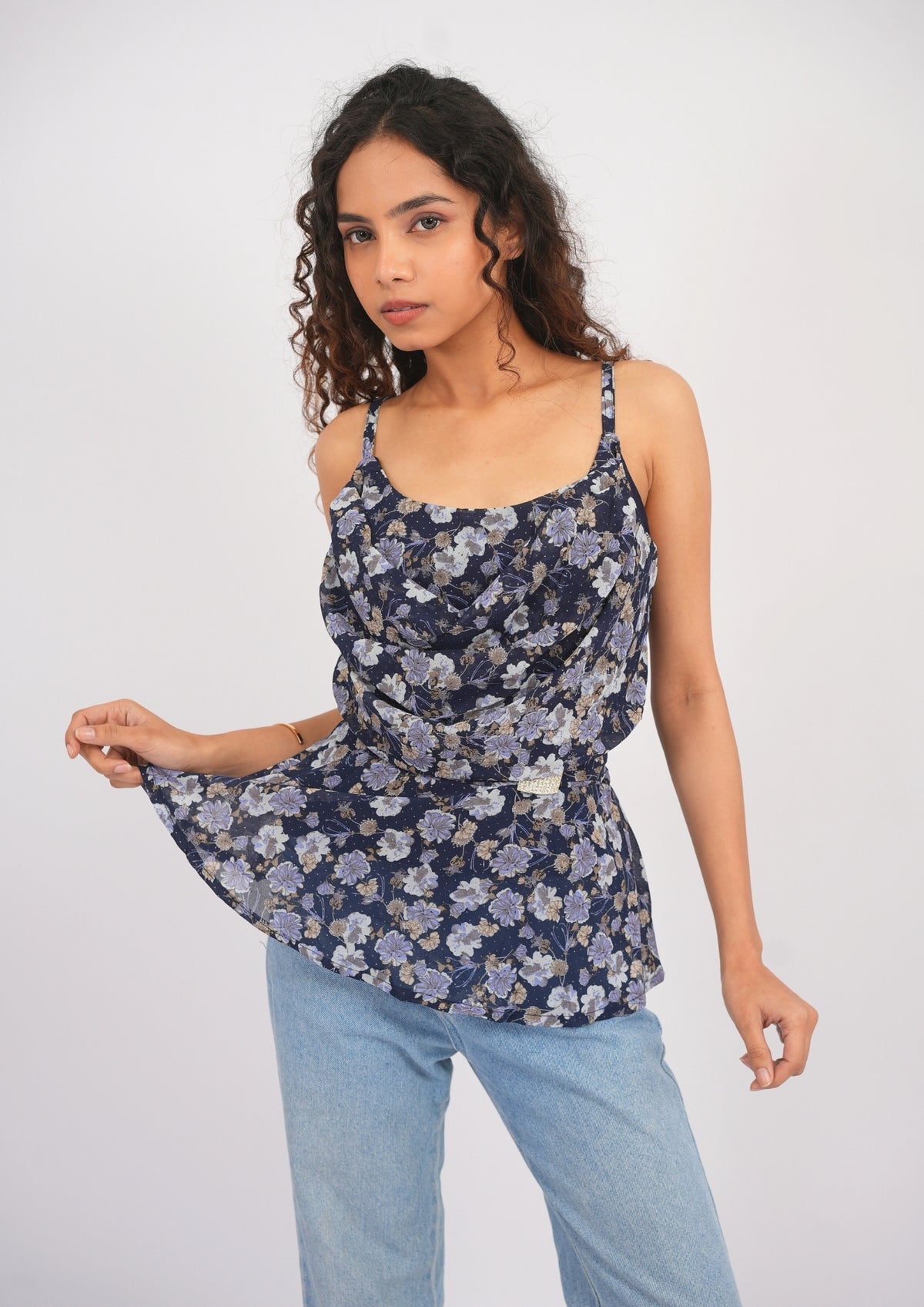 Embellished Georgette Print Sleeveless Top