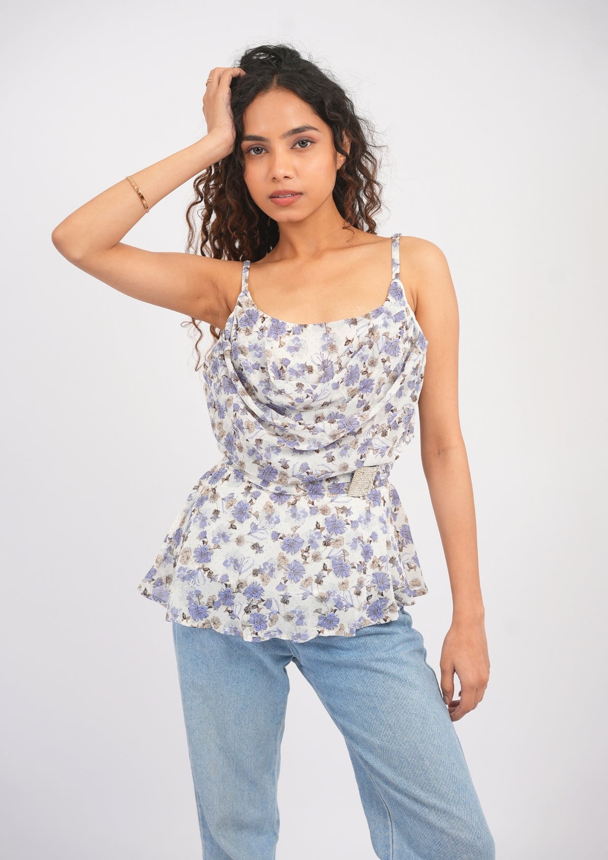 Embellished Georgette Print Sleeveless Top