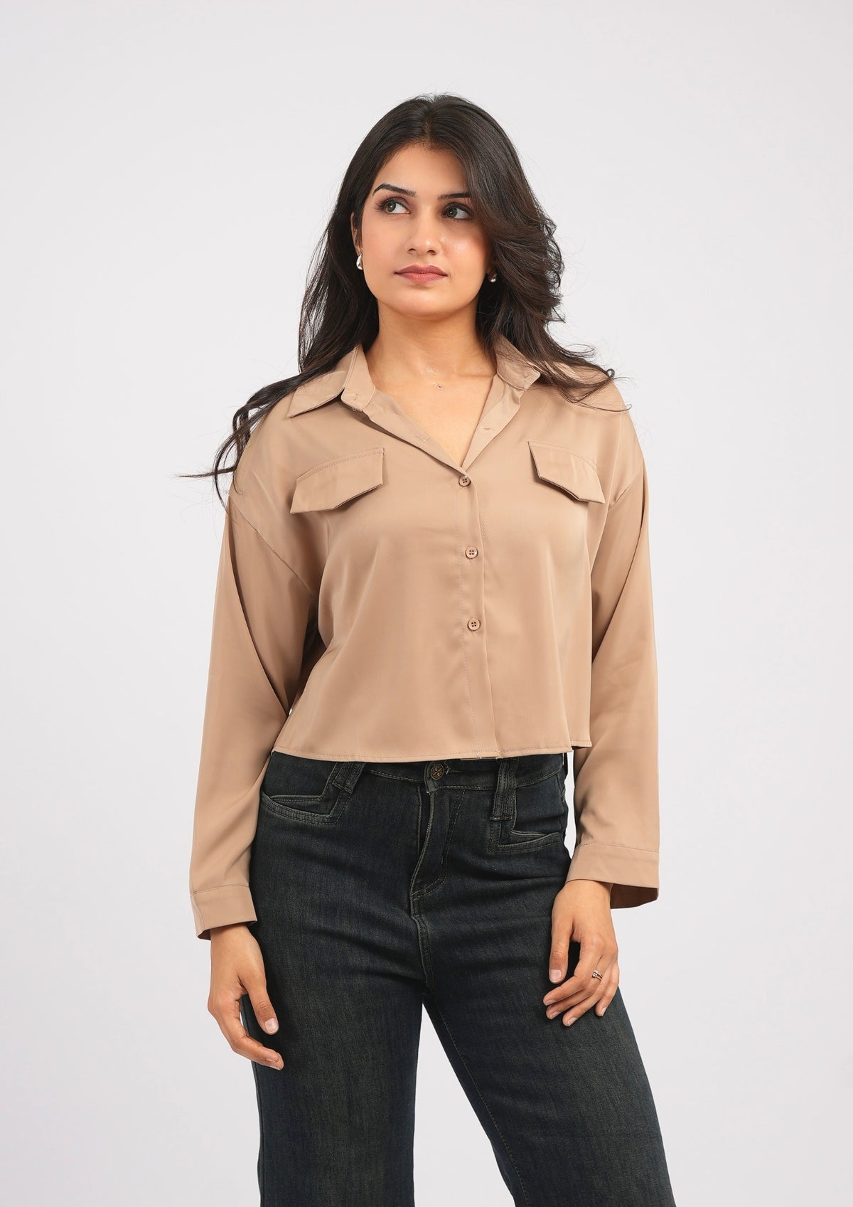 Iridescent Luxe Satin Crop Shirt