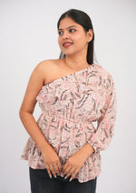 Urban Edge Printed Georgette One-Shoulder Top