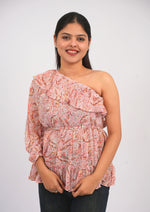 Urban Edge Printed Georgette One-Shoulder Top