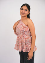 Urban Edge Printed Georgette One-Shoulder Top