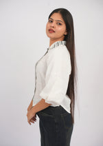 Asymmetrical Lined Cotton-Linen Puff Sleeve Top