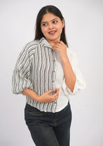 Asymmetrical Lined Cotton-Linen Puff Sleeve Top