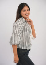 Asymmetrical Lined Cotton-Linen Puff Sleeve Top