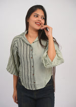 Asymmetrical Lined Cotton-Linen Puff Sleeve Top