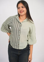 Asymmetrical Lined Cotton-Linen Puff Sleeve Top
