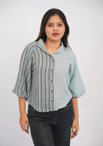 Asymmetrical Lined Cotton-Linen Puff Sleeve Top