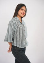 Asymmetrical Lined Cotton-Linen Puff Sleeve Top