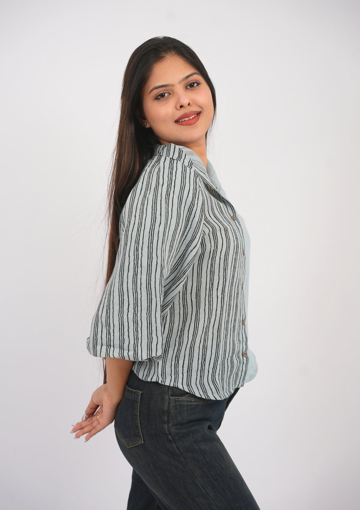 Asymmetrical Lined Cotton-Linen Puff Sleeve Top