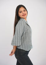 Asymmetrical Lined Cotton-Linen Puff Sleeve Top