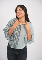 Asymmetrical Lined Cotton-Linen Puff Sleeve Top