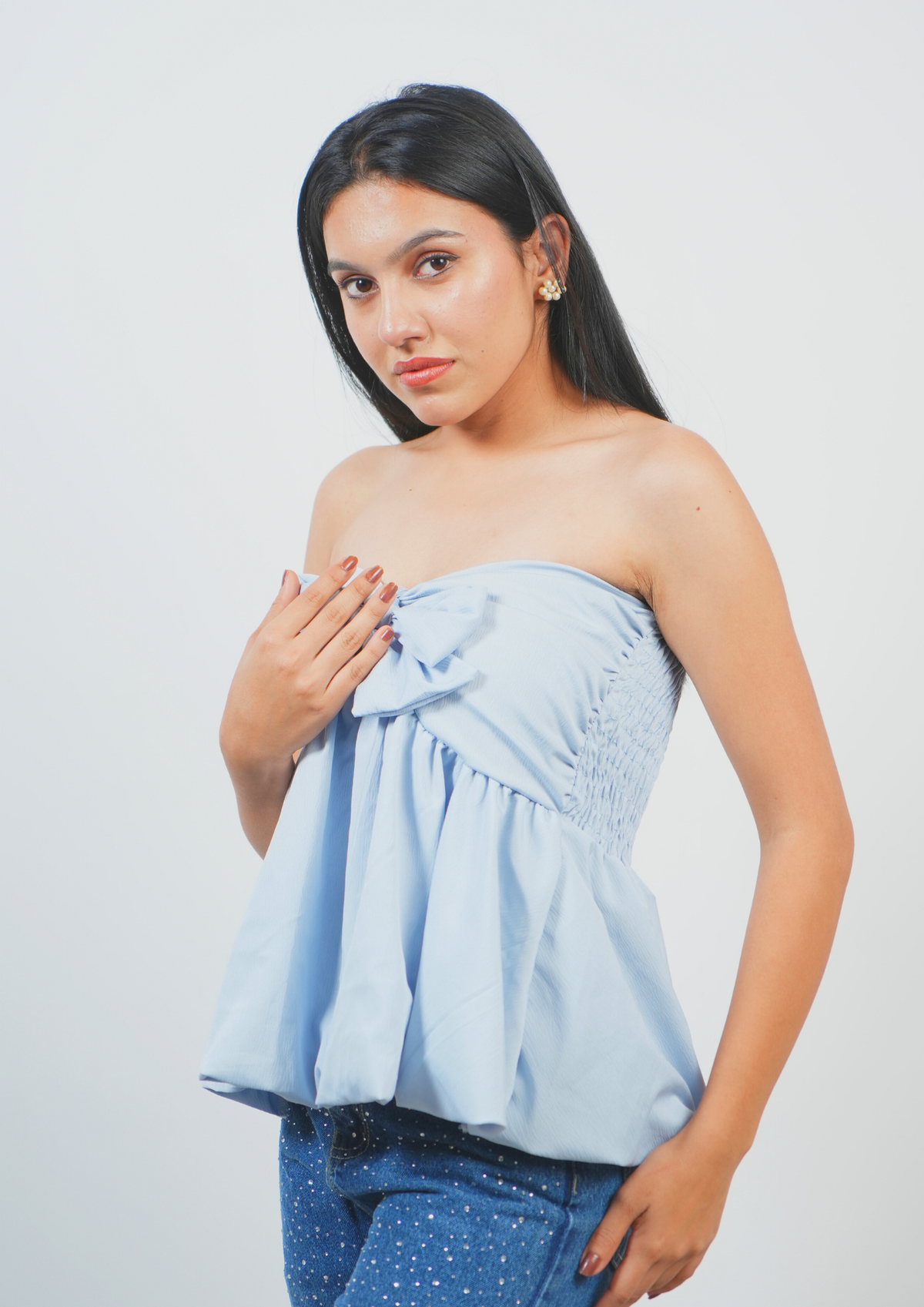 Playful Tubeless Top with a Tied Front Bow Accent