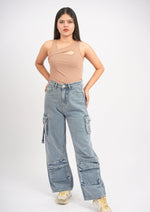 High Waist Cargo 8 Pocket Jeans