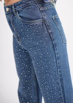 Straight Fit High Waist Jeans With Front Stone Work