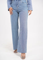 Straight Fit High Waist Jeans With Front Stone Work