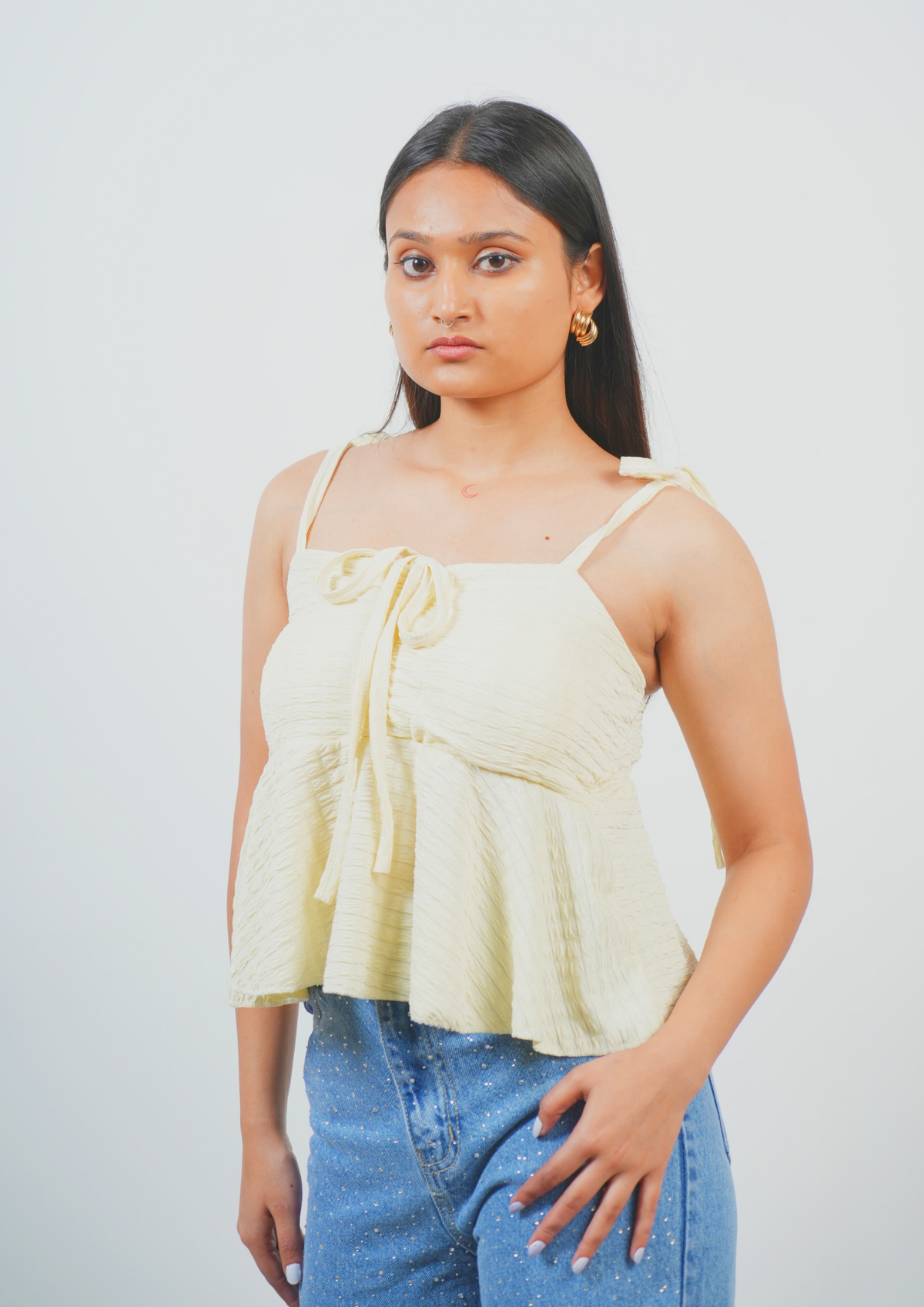 Elegant Top Featuring Knotted Sleeves Detail