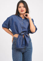 Street Style Front-Knot Denim Crop Top/Shirt